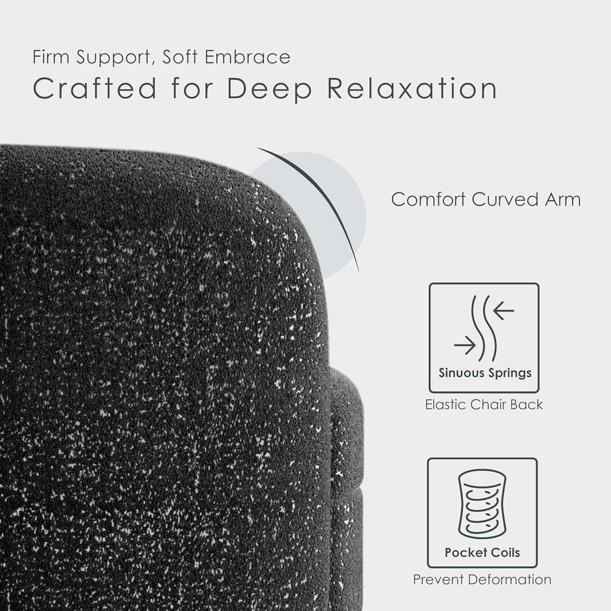 Nimiane Modern Boucle Sofa Set Black With Curved Arms
