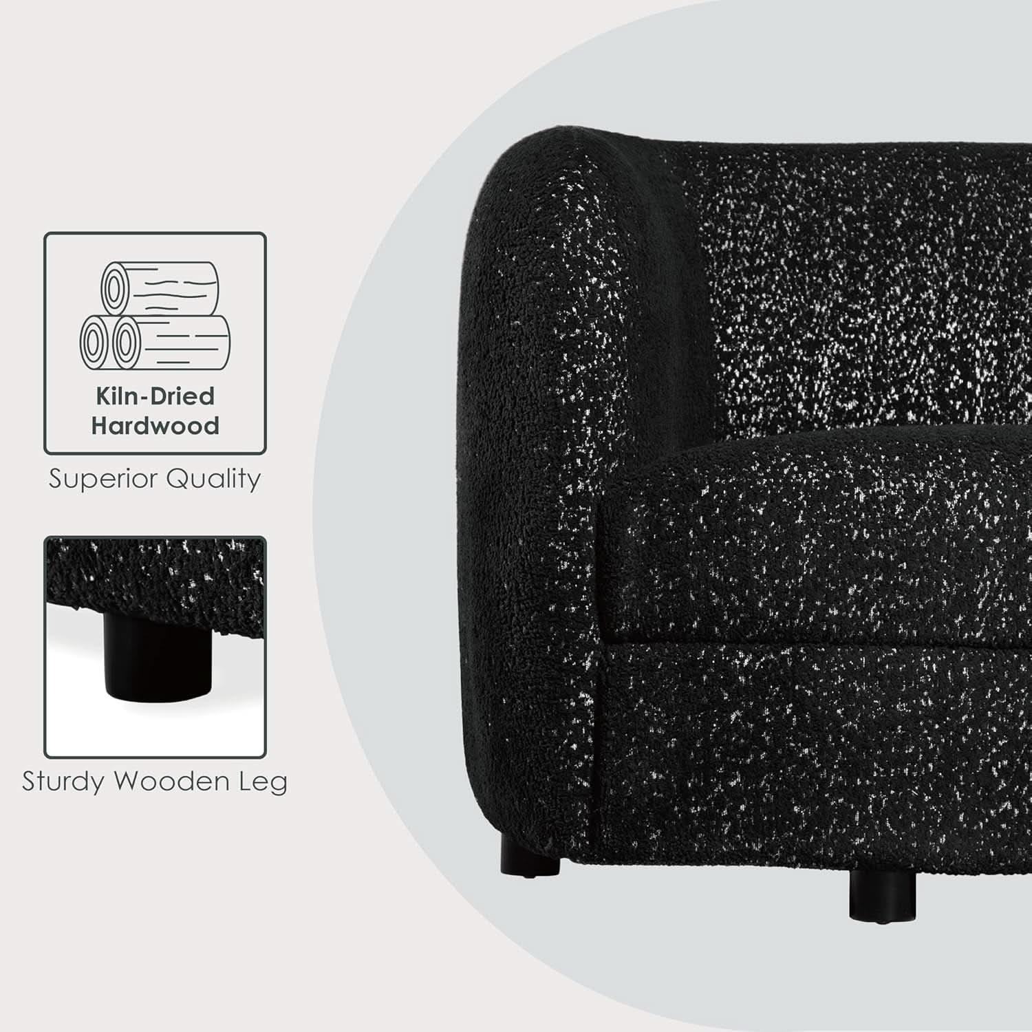 Nimiane Modern Boucle Sofa Set Black With Curved Arms