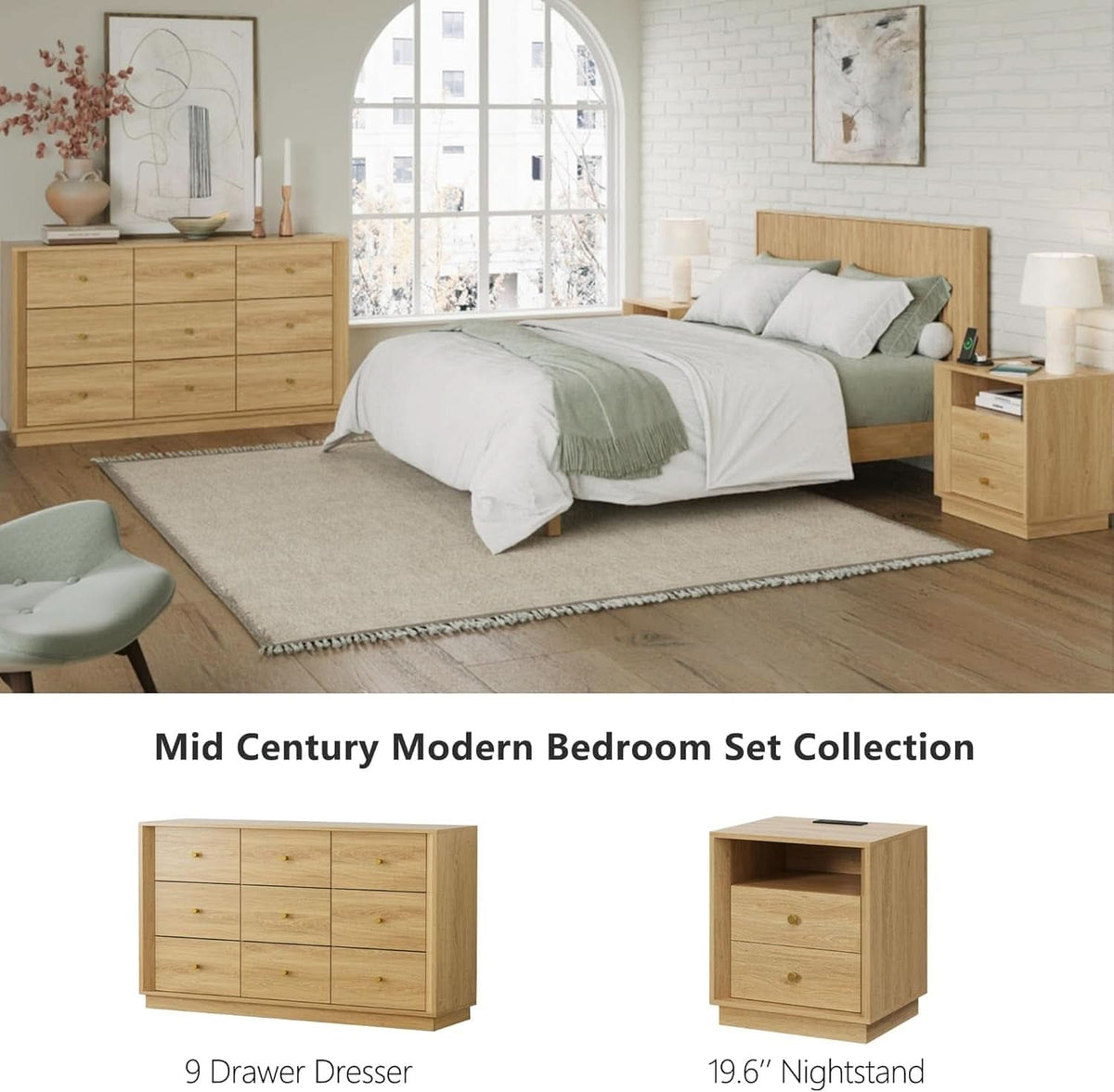 Nine Drawer Dresser 55 Inch Golden Oak UltraWoodgrain