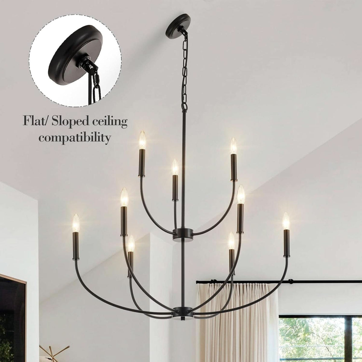 Nine Light Black Chandelier For Entryway Modern Farmhouse