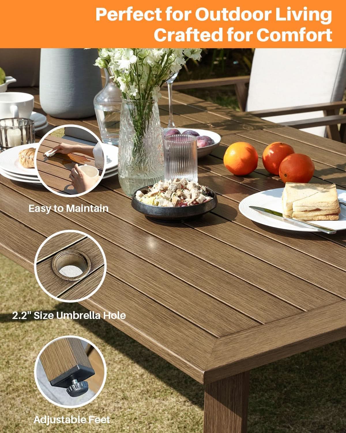 Nine Piece Outdoor Patio Dining Set with Swivel Chairs
