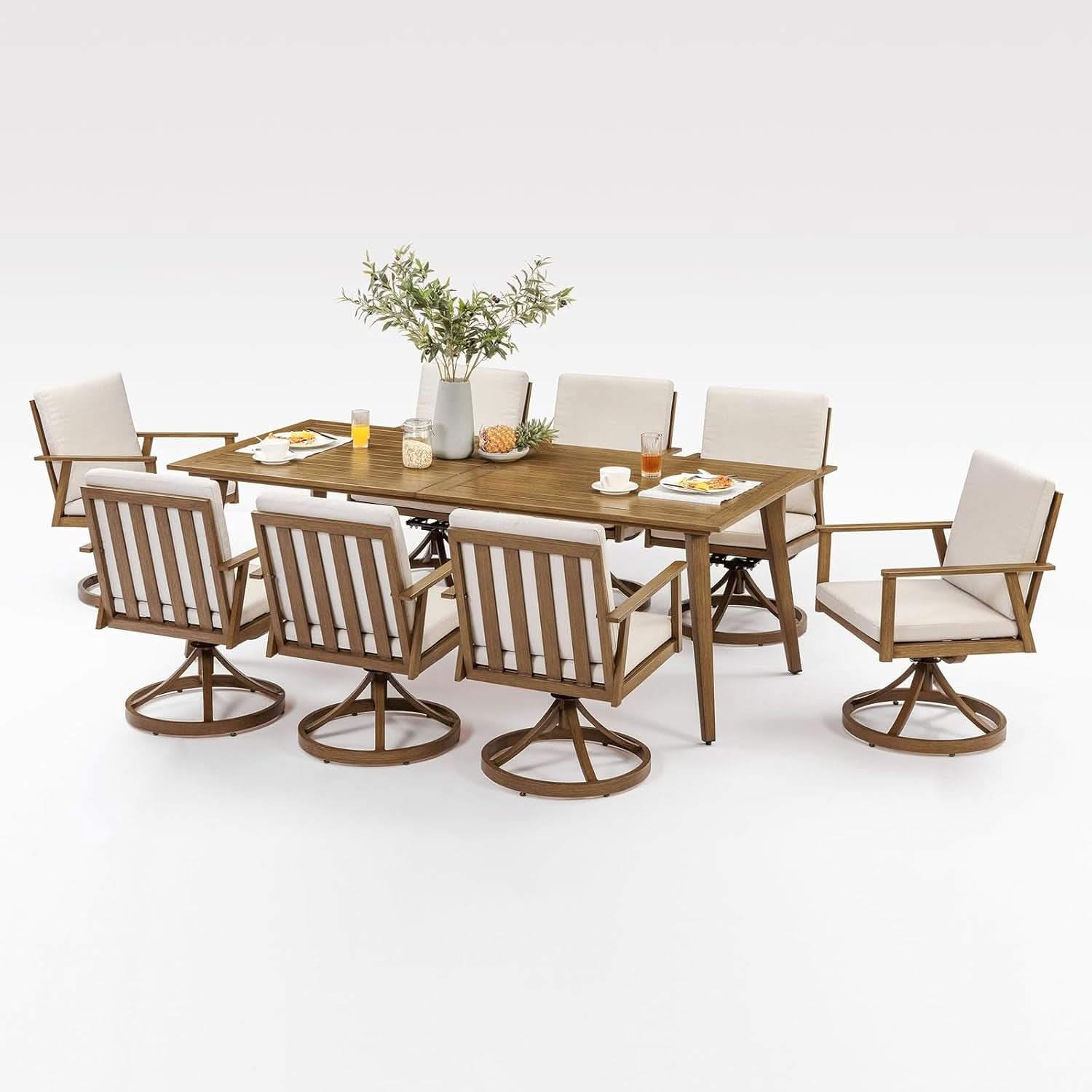 Nine Piece Outdoor Patio Dining Set with Swivel Chairs