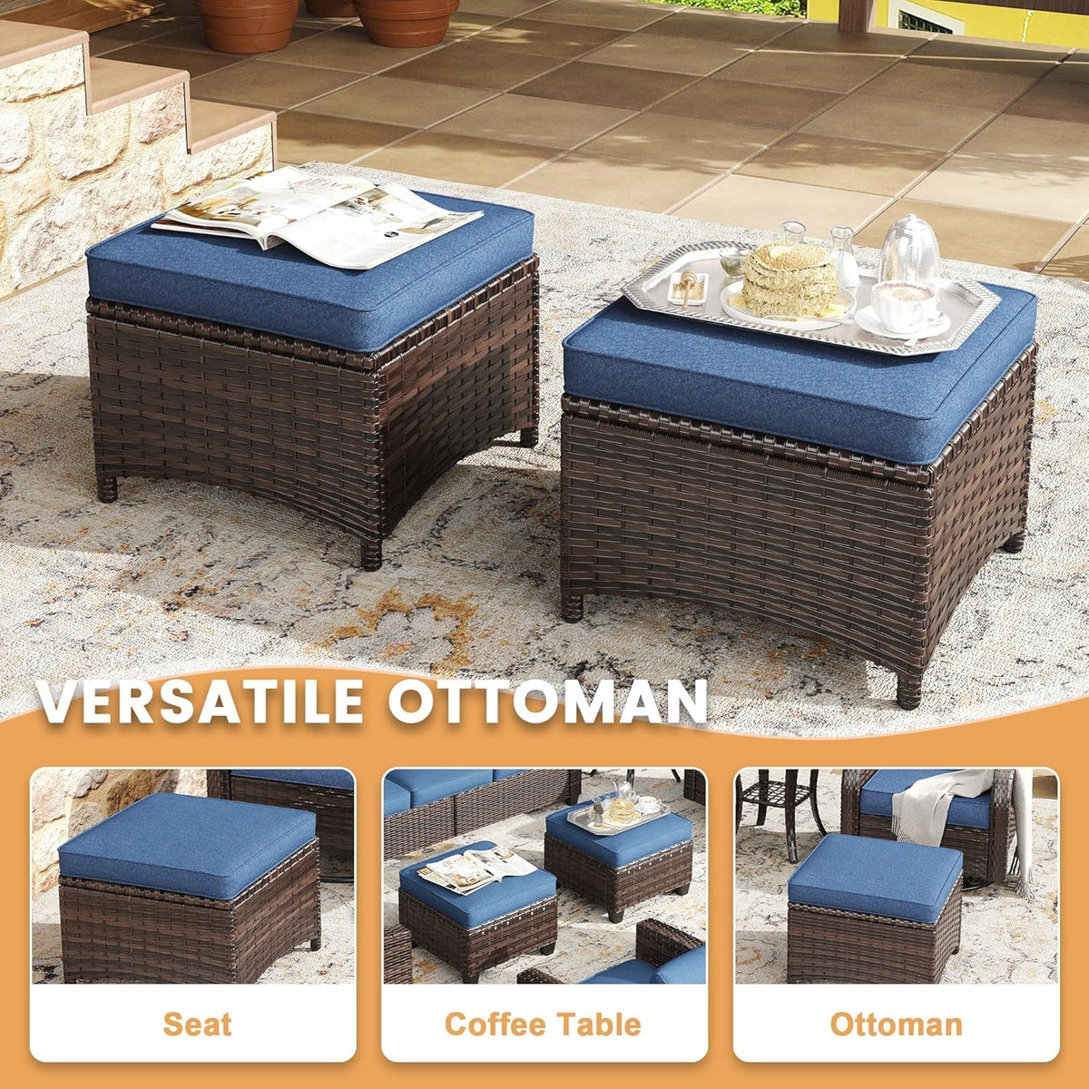 Nine Piece Outdoor Patio Furniture Wicker Conversation Set