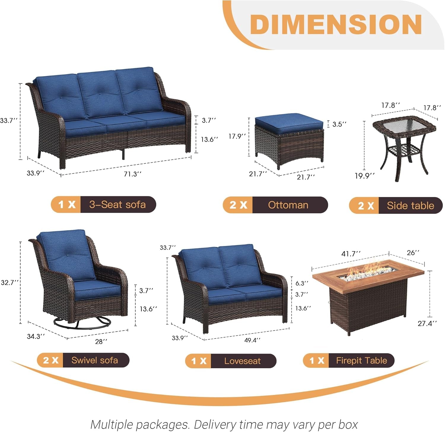 Nine Piece Outdoor Patio Furniture Wicker Conversation Set