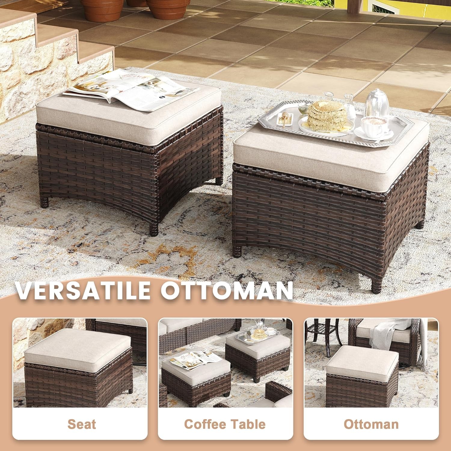 Nine Piece Outdoor Patio Wicker Furniture Set with Fire Table