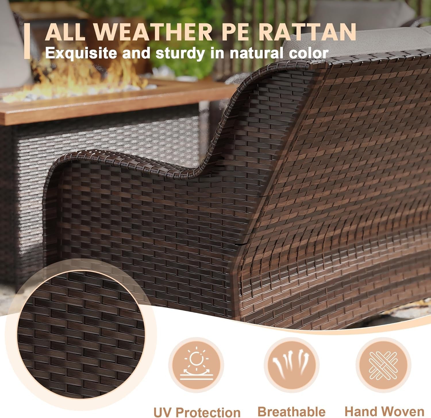 Nine Piece Outdoor Patio Wicker Furniture Set with Fire Table