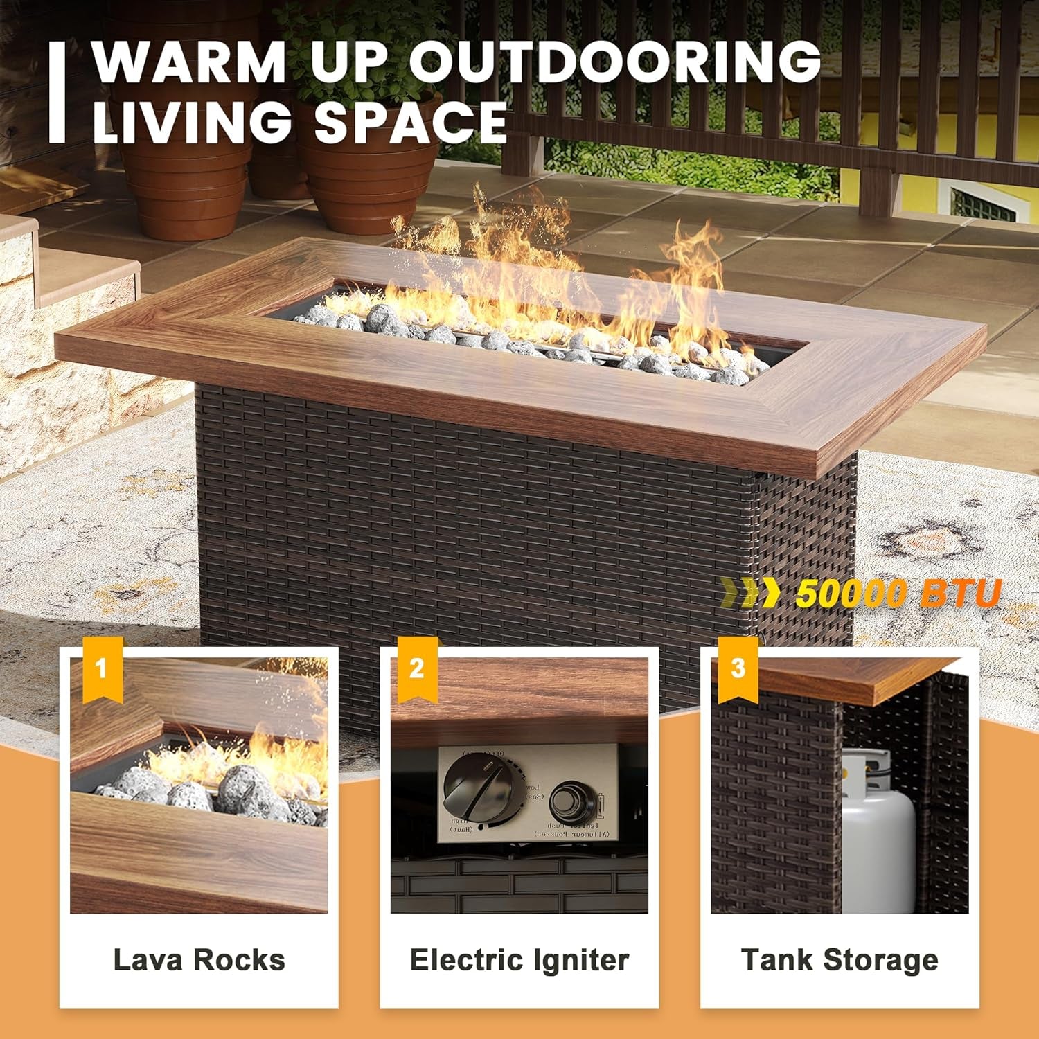 Nine Piece Outdoor Patio Wicker Furniture Set with Fire Table