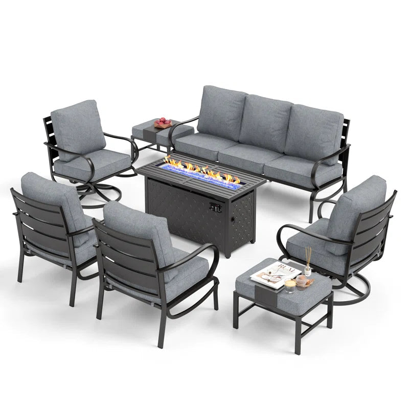 Nine Seat Patio Set With Swivel Chairs And Optional Firepit