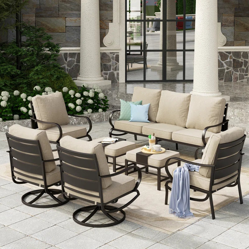 Nine Seat Patio Set With Swivel Chairs And Optional Firepit