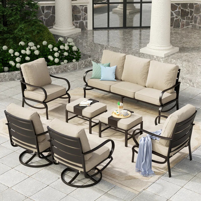 Nine Seat Patio Set With Swivel Chairs And Optional Firepit