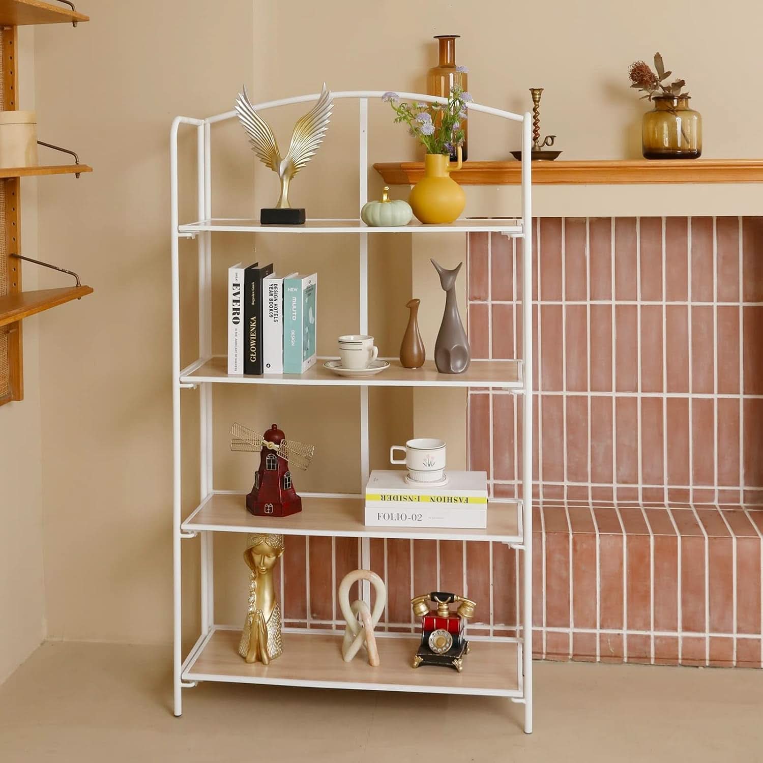 No Assembly Foldable Bookshelf 4 Tier White Bookcase