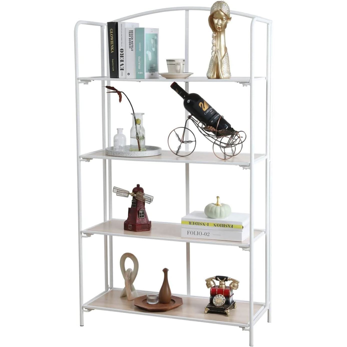 No Assembly Foldable Bookshelf 4 Tier White Bookcase