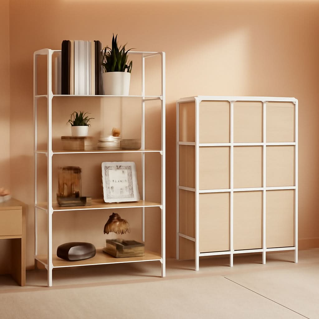 No Assembly Foldable Bookshelf 4 Tier White Bookcase