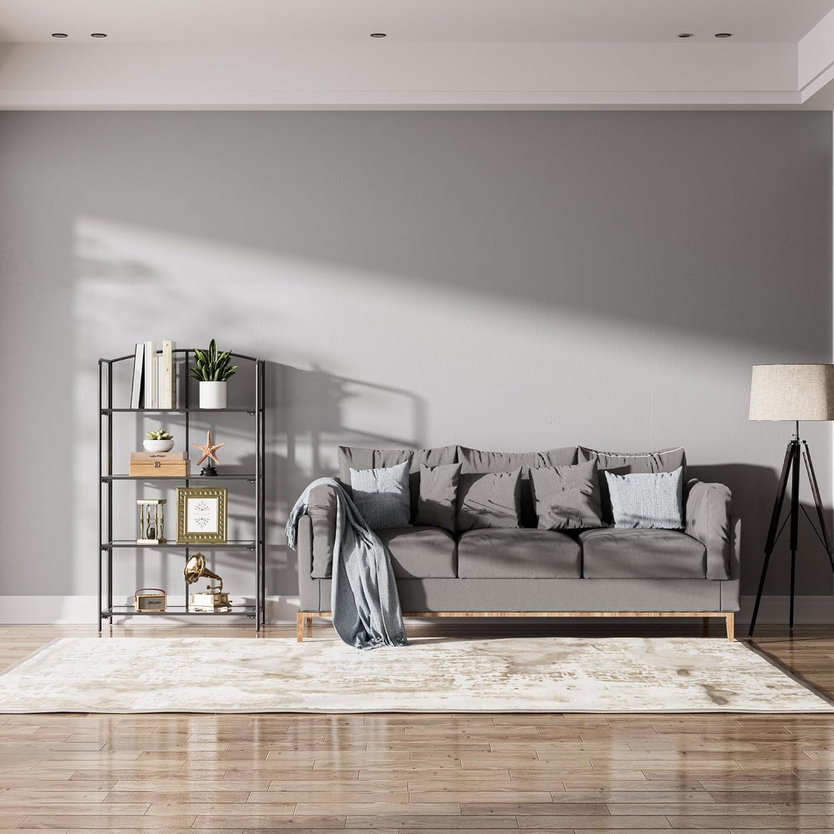 No Assembly Folding Bookshelf 4 Tier Black For Living Room