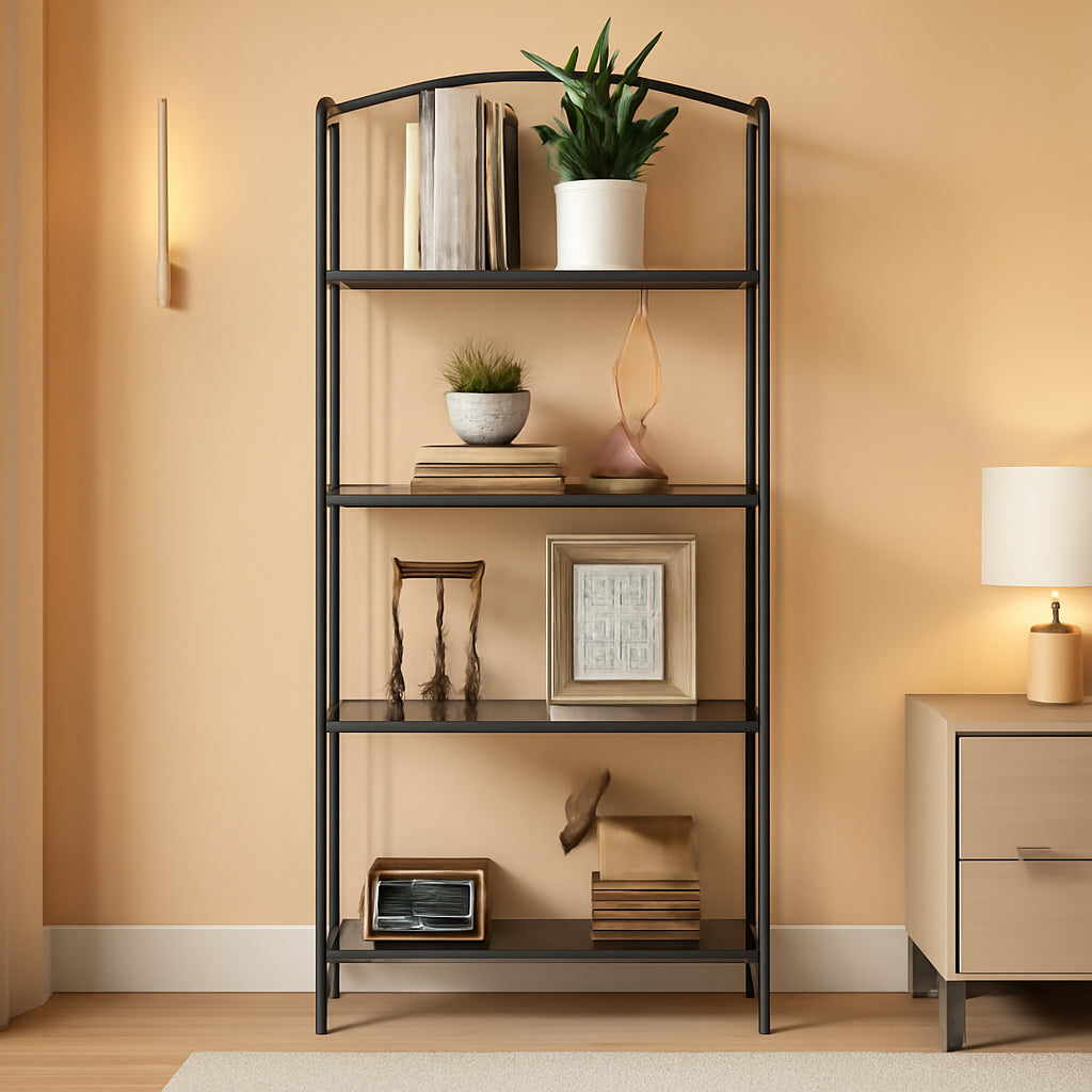 No Assembly Folding Bookshelf 4 Tier Black For Living Room