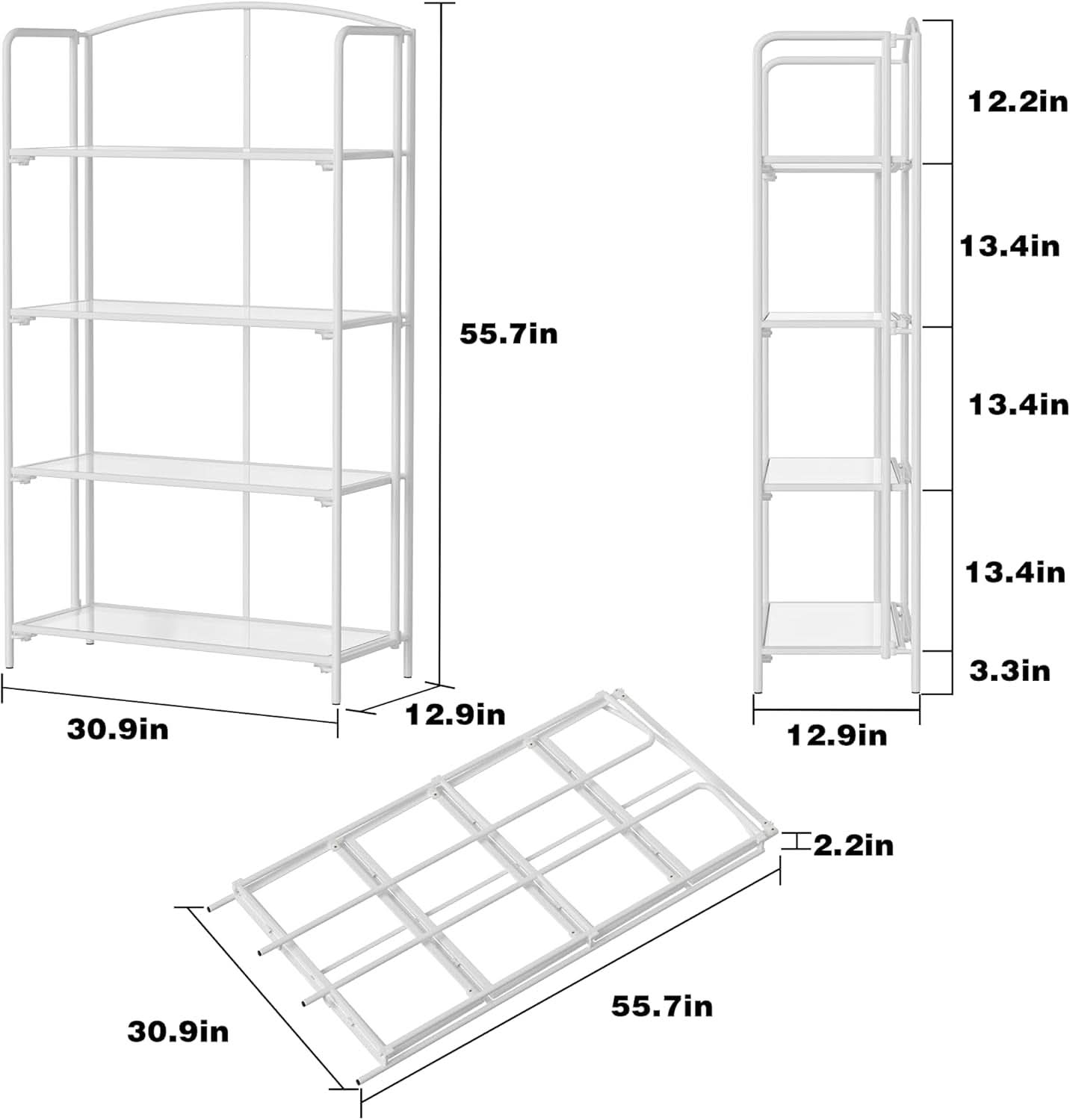 No Assembly Folding Bookshelf 4 Tier White Bookcase