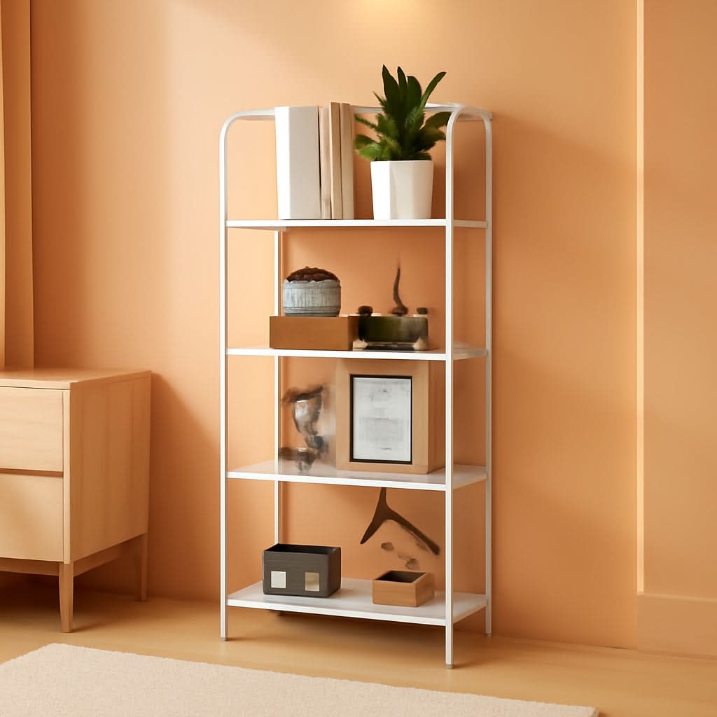 No Assembly Folding Bookshelf 4 Tier White Bookcase