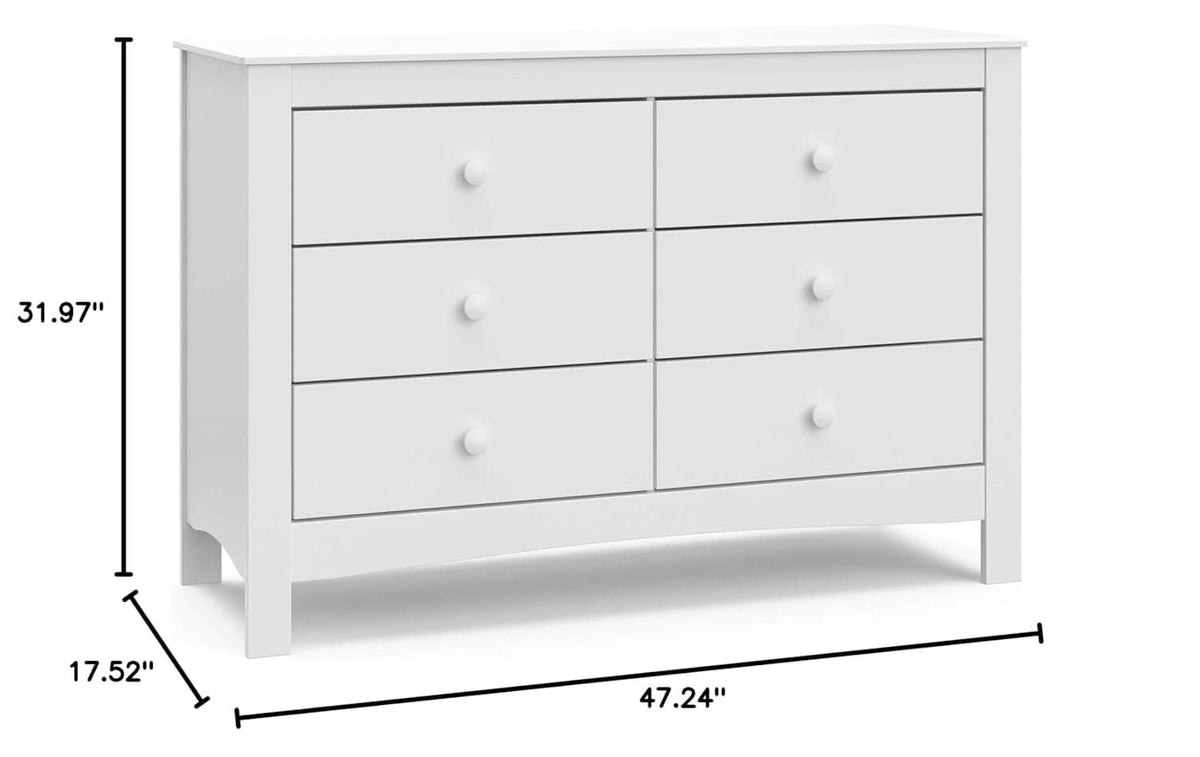 Noah White Six Drawer Dresser GREENGUARD Gold Certified