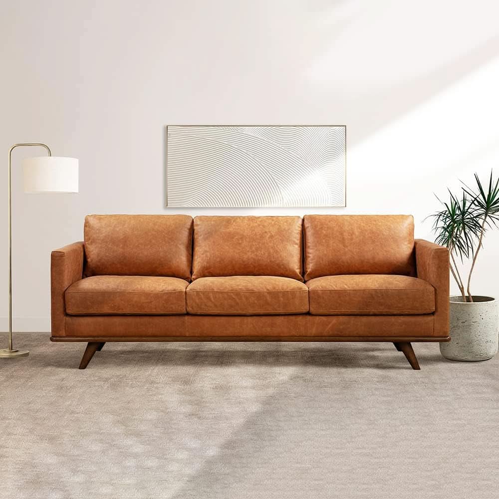 Nolita 85 Inch Cognac Tan Full Grain Pure Aniline Leather Sofa