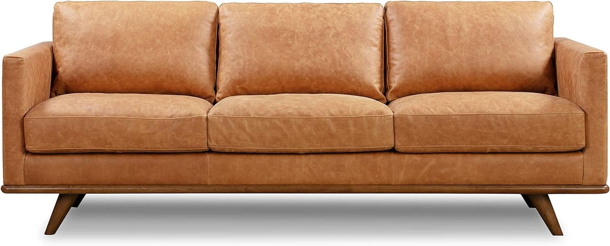 Nolita 85 Inch Cognac Tan Full Grain Pure Aniline Leather Sofa