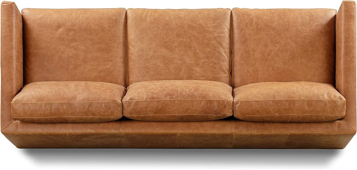 Nolita 85 Inch Cognac Tan Full Grain Pure Aniline Leather Sofa