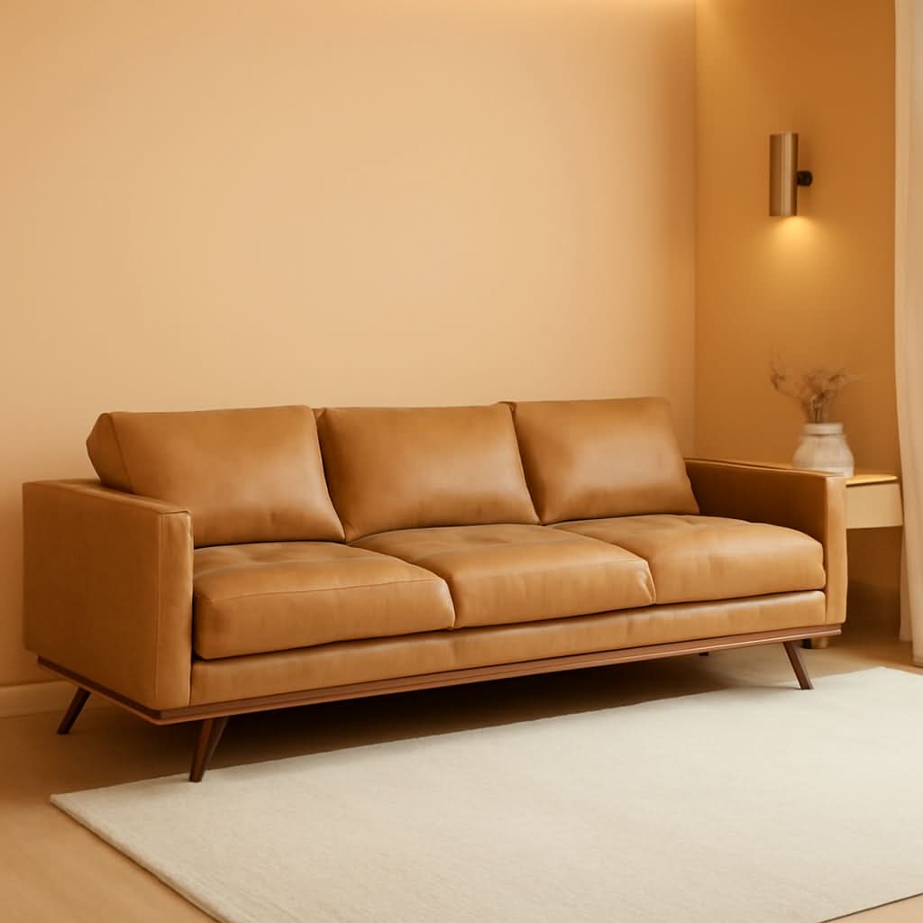 Nolita 85 Inch Cognac Tan Full Grain Pure Aniline Leather Sofa