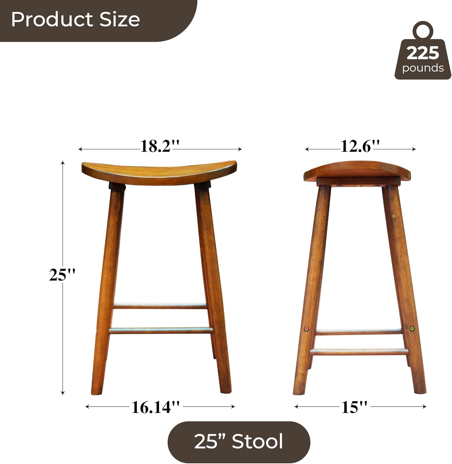 Nora 25 Inch Backless Bar Stool Rubber Wood Brown Finish