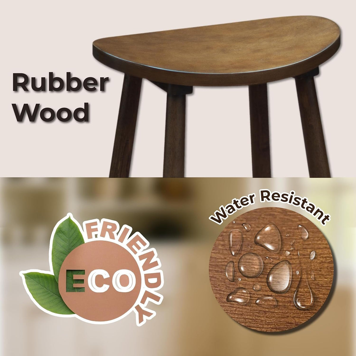 Nora 25 Inch Backless Bar Stool Rubber Wood Brown Finish