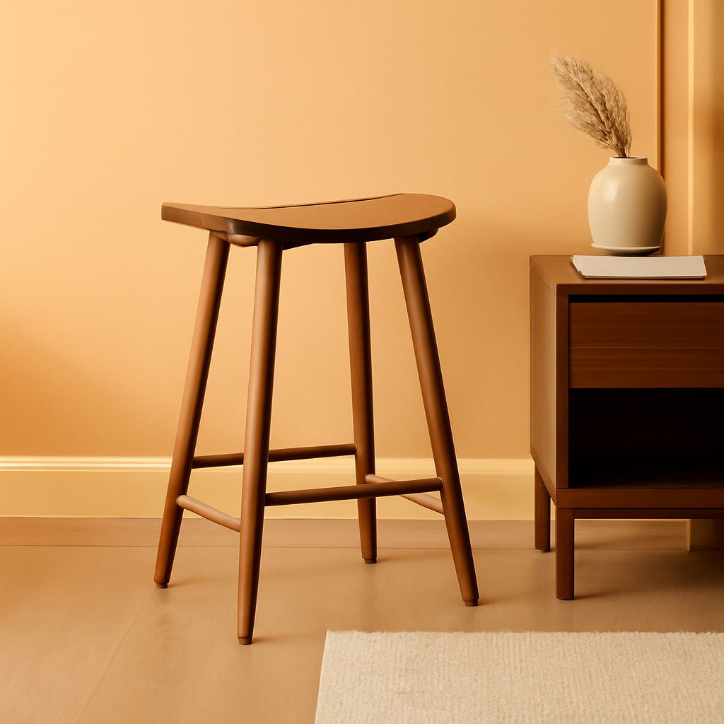 Nora 25 Inch Backless Bar Stool Rubber Wood Brown Finish