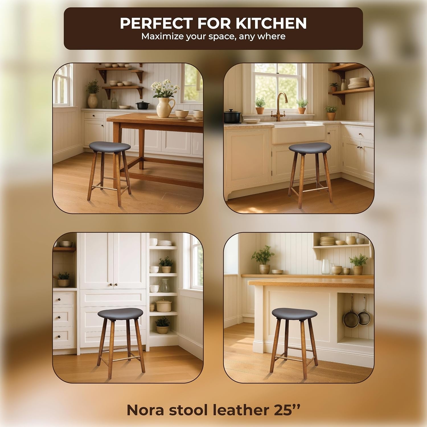 Nora 25 Inch Brown Upholstered Counter Bar Stool Cushion