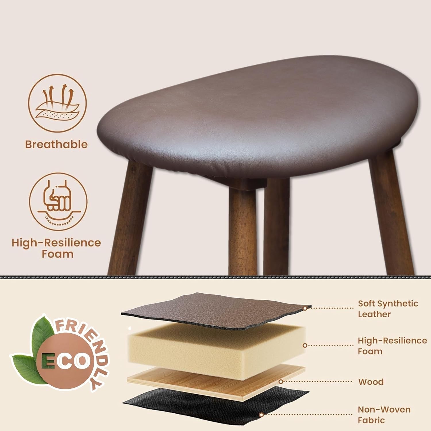 Nora 25 Inch Brown Upholstered Counter Bar Stool Cushion