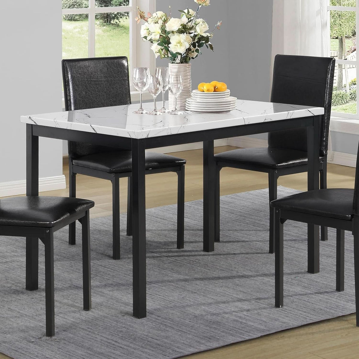 Noyes Metal Dining Table With Laminated Faux Marble Top 45 Inch Off White