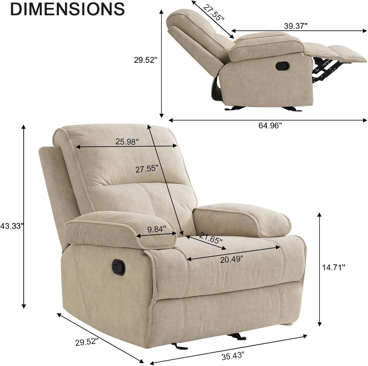 Nursery Rocker Glider Chair With Extra Large Footrest