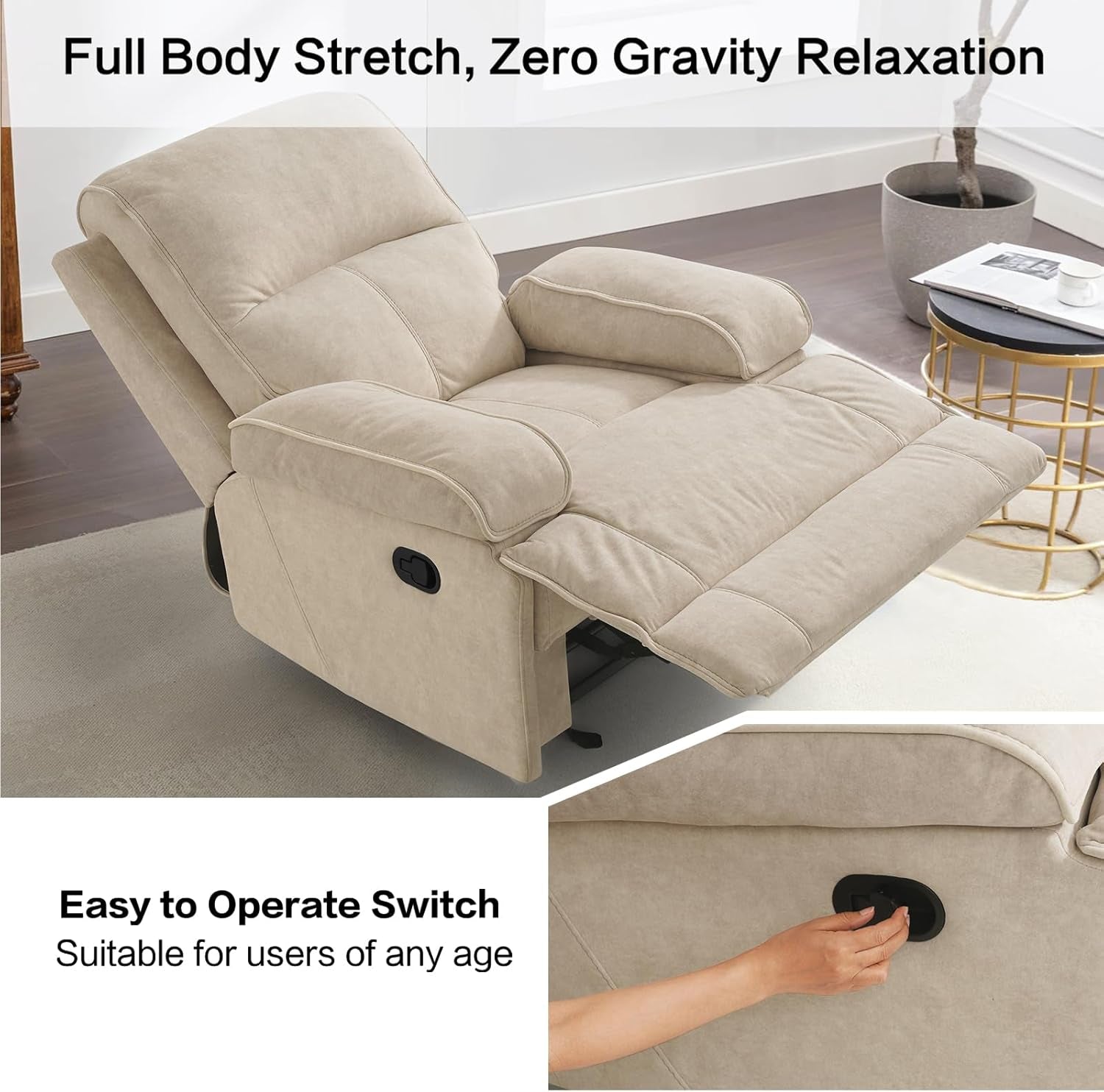 Nursery Rocker Glider Chair With Extra Large Footrest