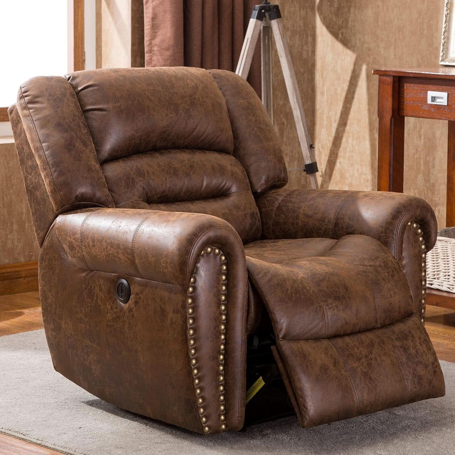 Nut Brown Electric Recliner Chair With USB Port Comfort