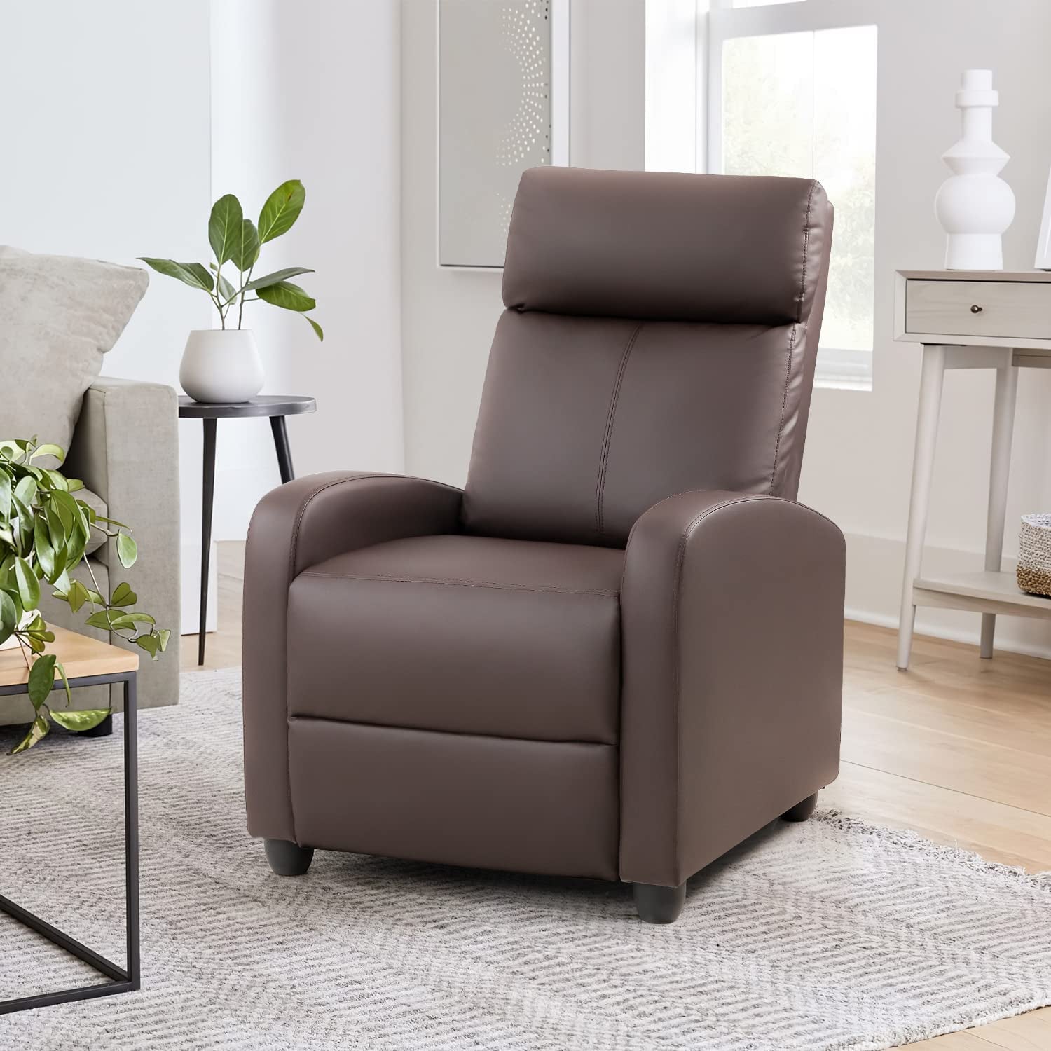 Nut Brown PU Leather Recliner Sofa With Thick Cushion