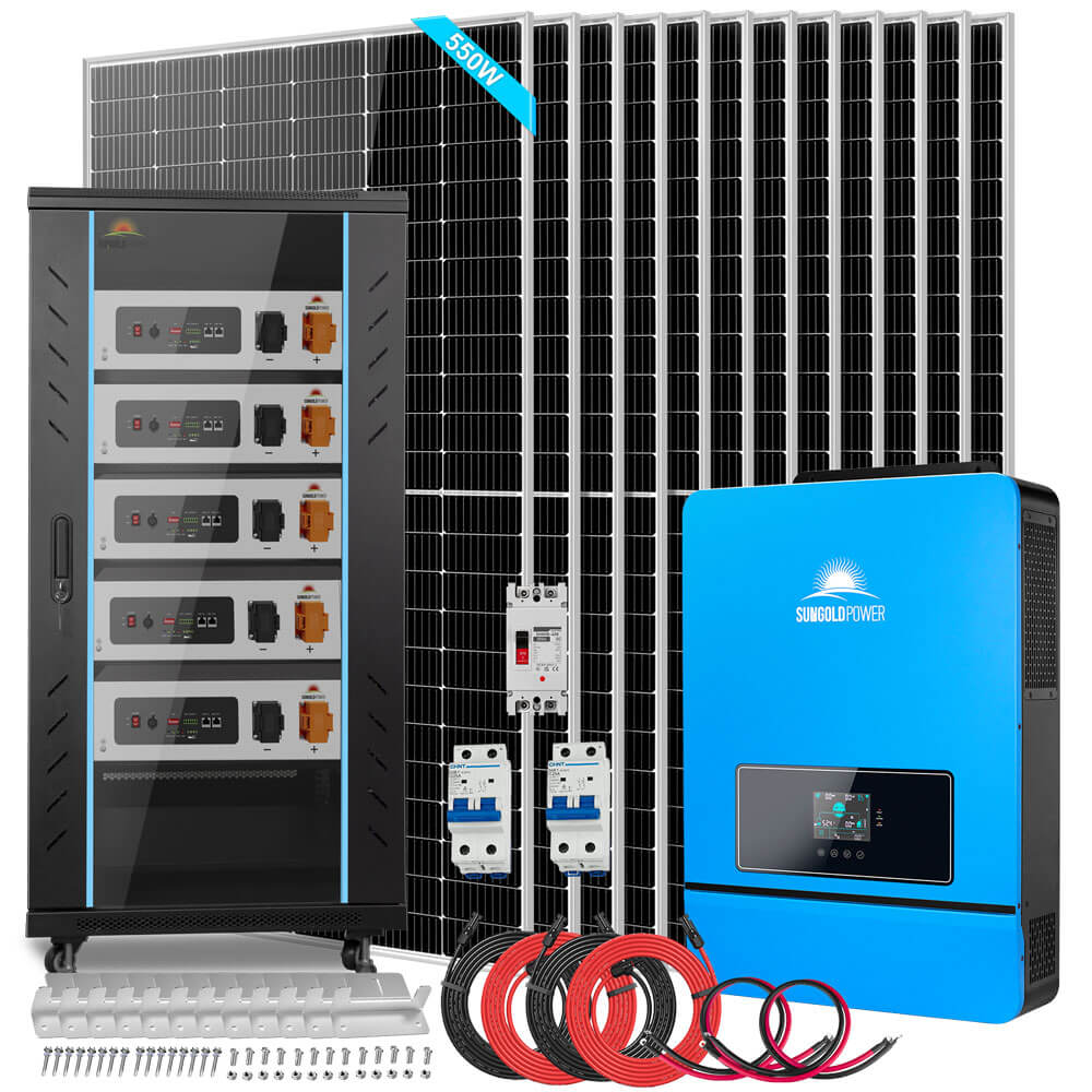 OFF GRID SOLAR KIT 12 X 550 WATTS SOLAR PANELS 25.6KWH LITHIUM BATTERY 10KW SOLAR INVERTER 48VDC 120V/240V
