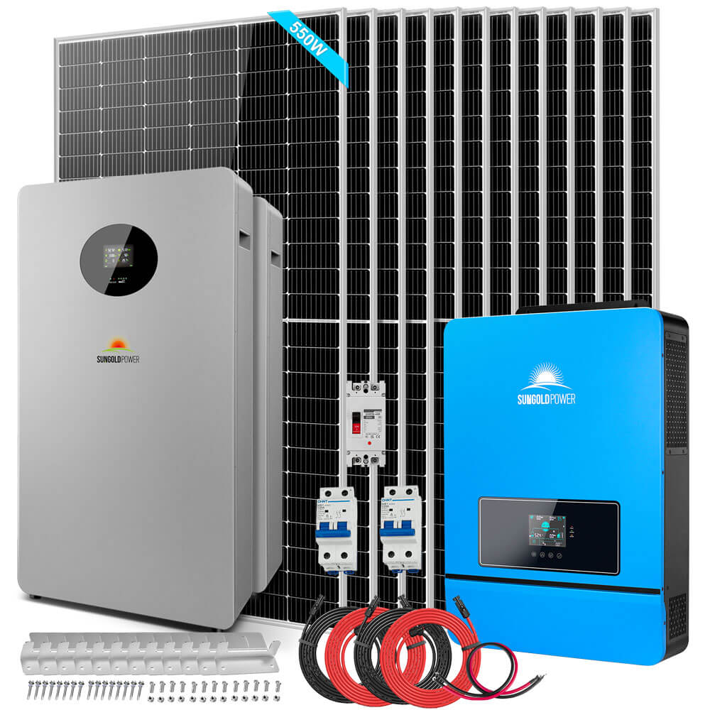 OFF GRID SOLAR KIT 12 X 550 WATTS SOLAR PANELS 25.6KWH LITHIUM BATTERY 10KW SOLAR INVERTER 48VDC 120V/240V