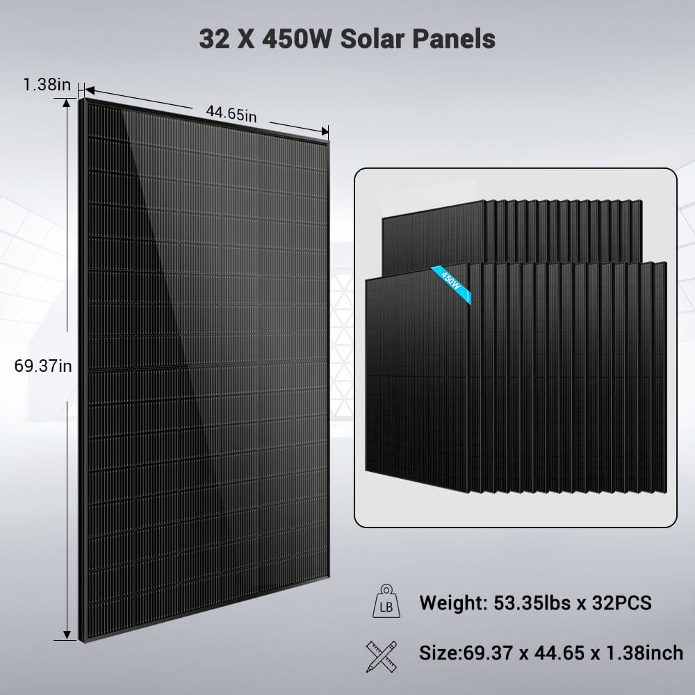 OFF GRID SOLAR KIT 16KW 48VDC 120V/240V LIFEPO4 25.6KWH LITHIUM BATTERY 32 X 415 WATTS SOLAR PANELS