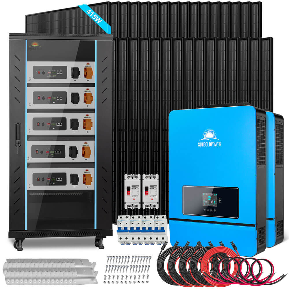OFF GRID SOLAR KIT 16KW 48VDC 120V/240V LIFEPO4 25.6KWH LITHIUM BATTERY 32 X 415 WATTS SOLAR PANELS
