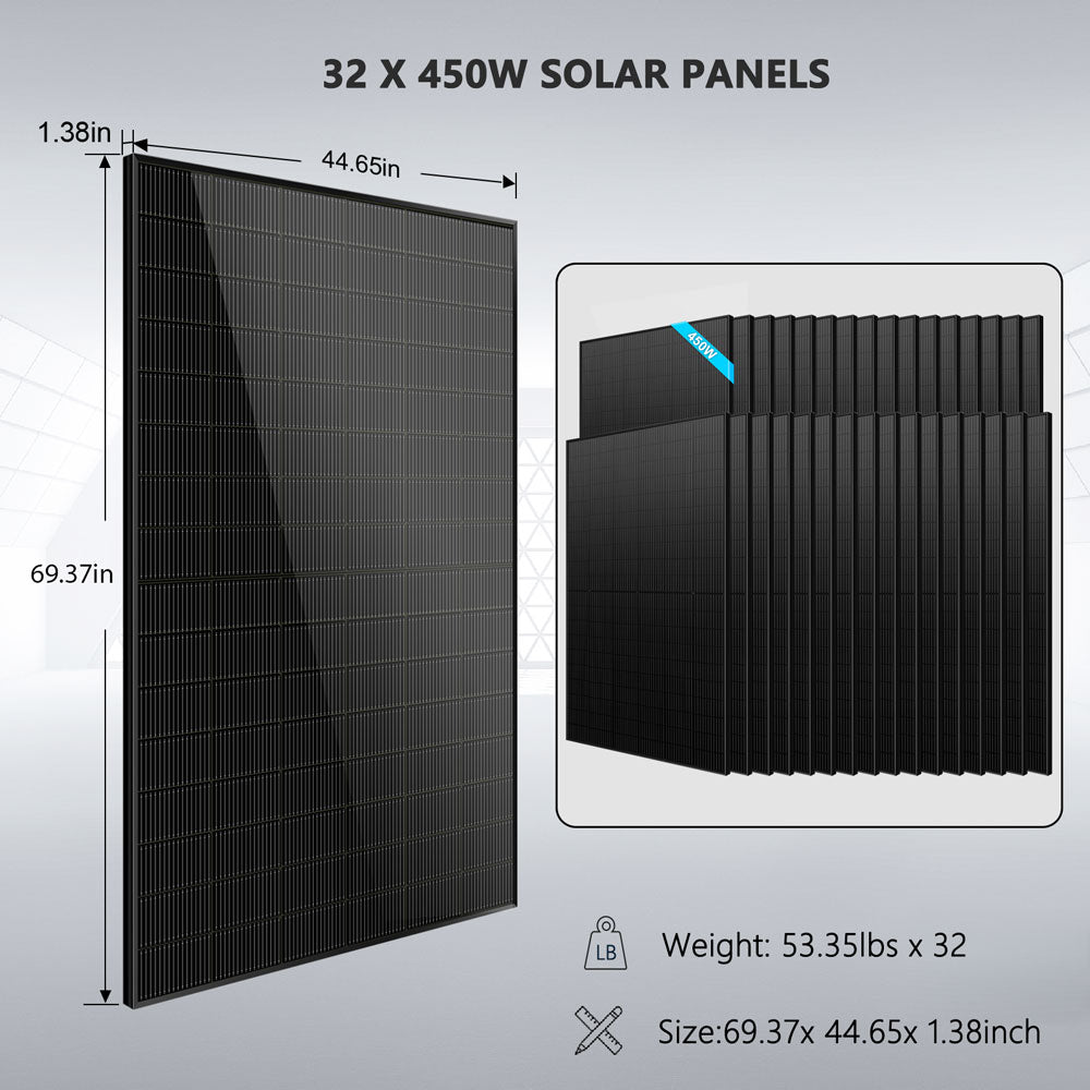 OFF GRID SOLAR KIT 20KW 48VDC 120V/240V LIFEPO4 30.72KWH LITHIUM BATTERY 32 X 450 WATTS SOLAR PANELS
