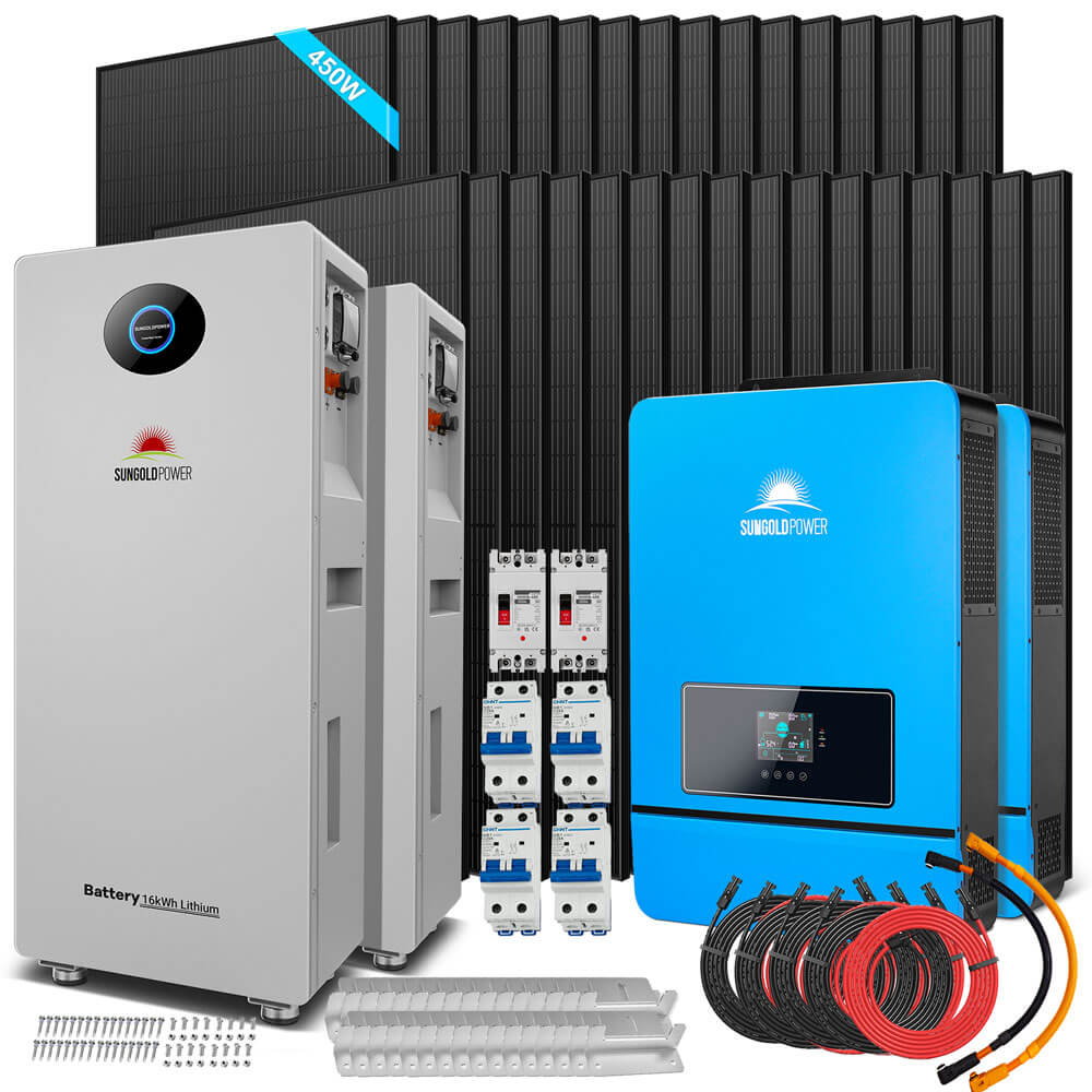 OFF GRID SOLAR KIT 20KW 48VDC 120V/240V LIFEPO4 30.72KWH LITHIUM BATTERY 32 X 450 WATTS SOLAR PANELS