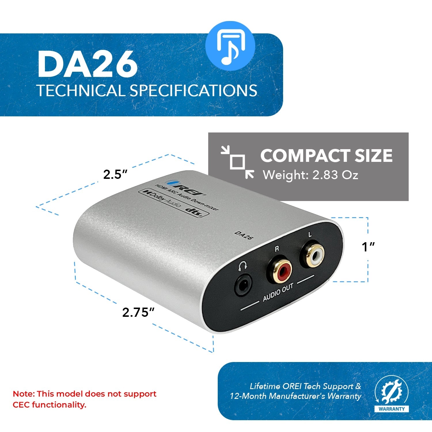 OREI HDMI ARC Audio Down-mixer with Dolby 5.1 (DA26)