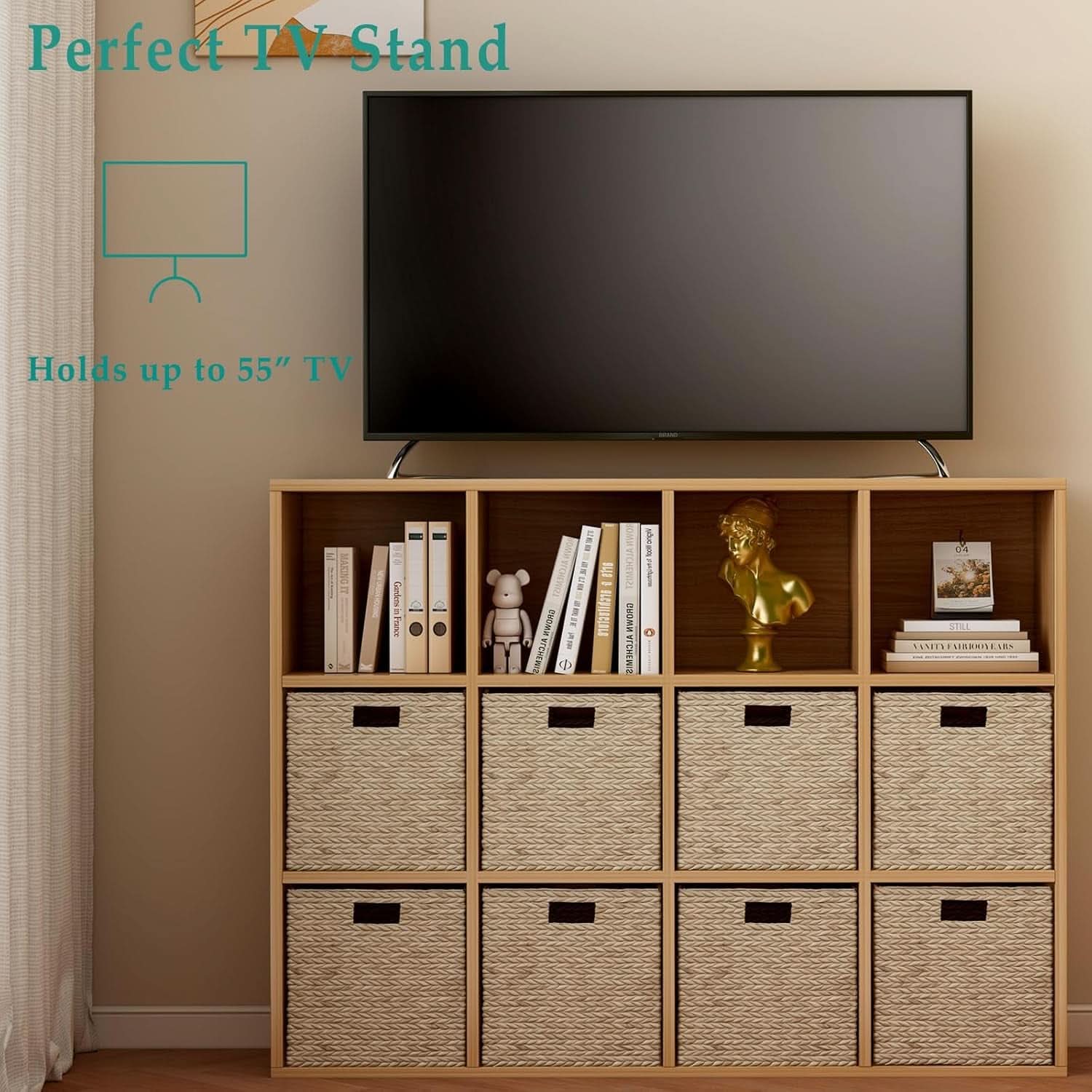Oak 12-Cube Storage Shelf Bookcase 3-Tier Floor Standing
