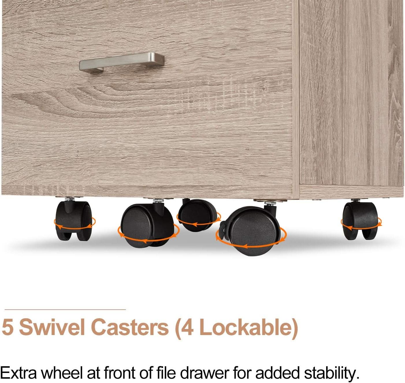 Oak 26 Inch High 3 Drawer File Cabinet With Lock For Letter Size Files And Mobile Under Desk