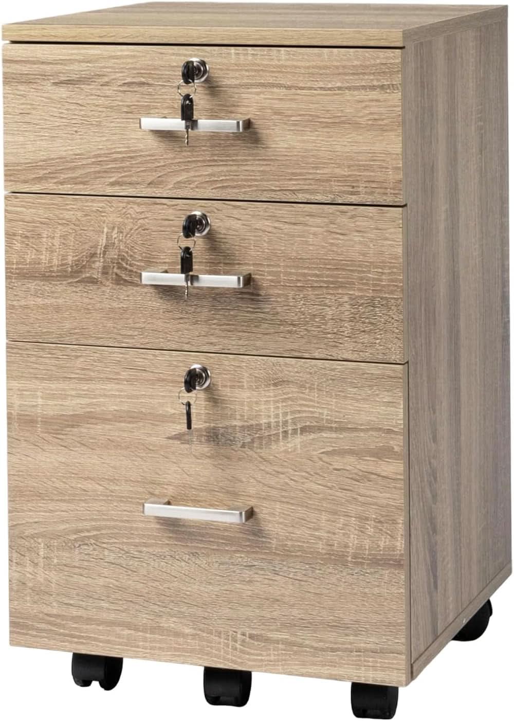 Oak 3 Drawer File Cabinet With Lock Rolling Printer Stand