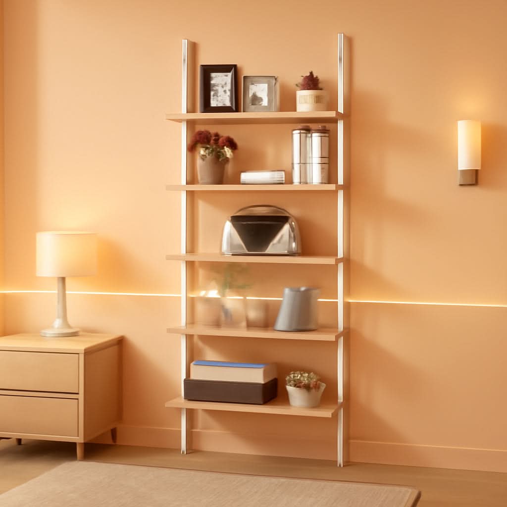 Oak 5 Tier Ladder Shelf With Metal Frame Home Office