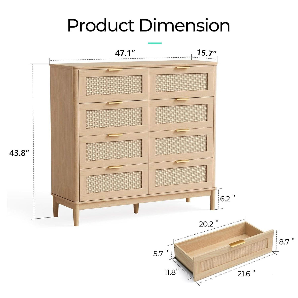 Oak 54 Inch Dresser Cabinet Mid Century Modern Design