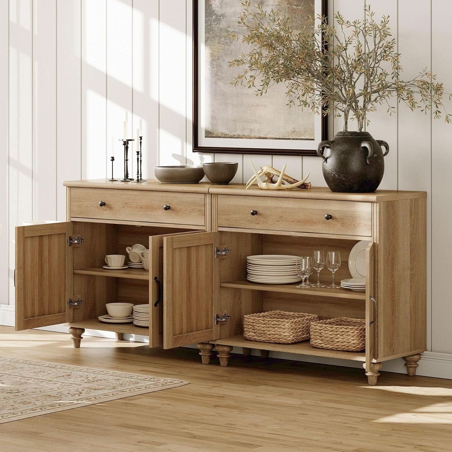 Oak 56 Inch Distressed Contemporary Workstation Desk