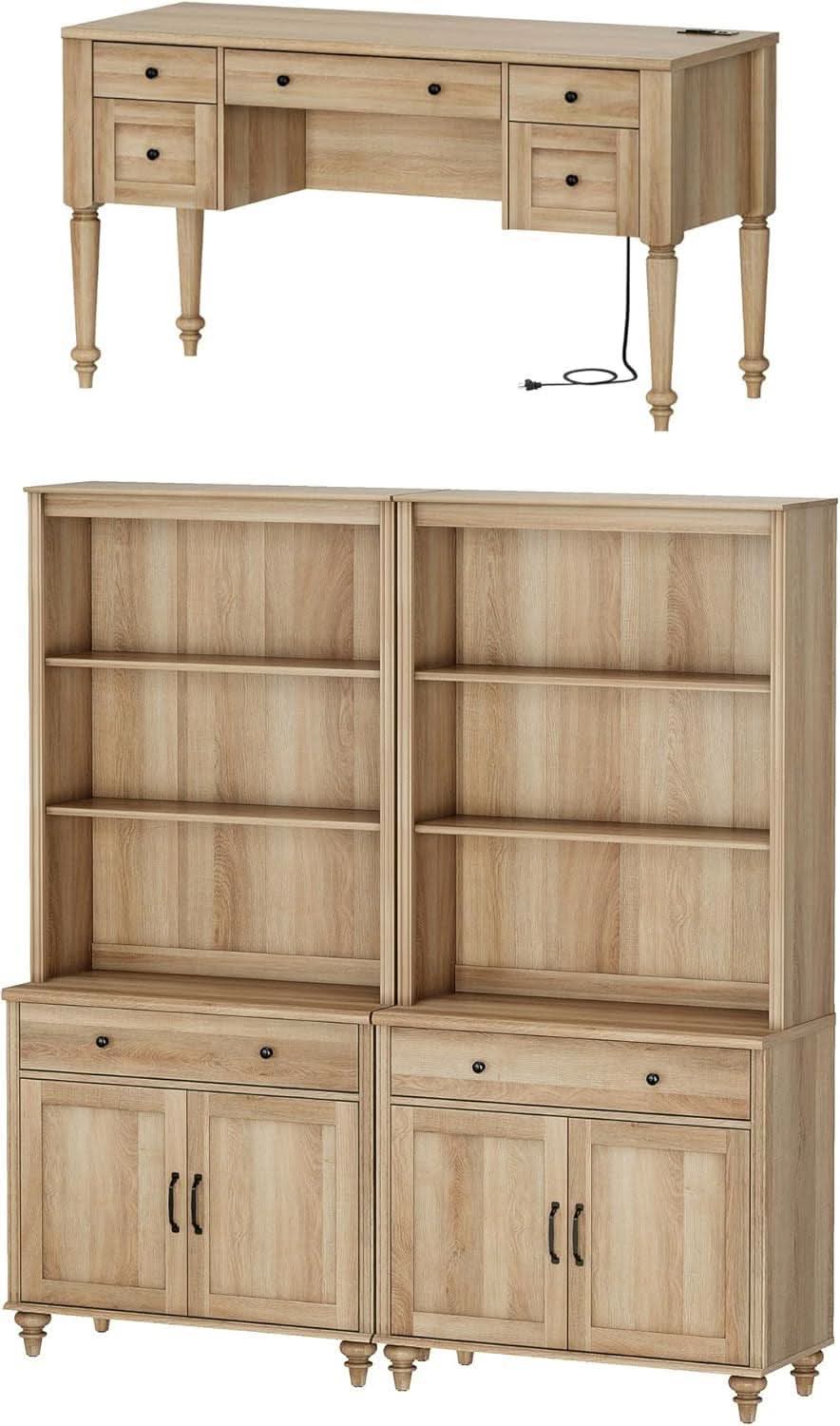 Oak 56 Inch Distressed Contemporary Workstation Desk